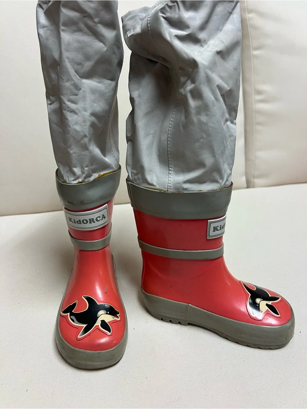 Coral-Red Kids Waterproof Rain & Snow Boots with Grey Gaiters
